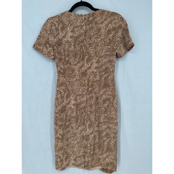 90s Vintage Dress Womens Small Brown Silk Mini Tie Front V Neck Short Sleeve - Picture 3 of 7